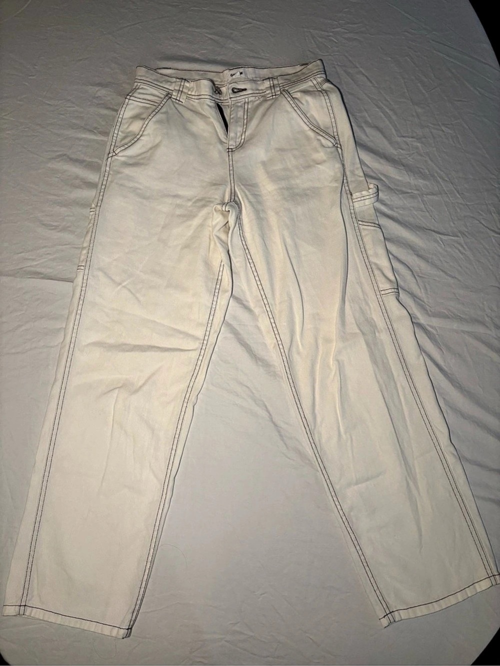 Garage White Carpenter Jeans Contrast Stitch Baggy Wide Leg Utility Pants Size 1